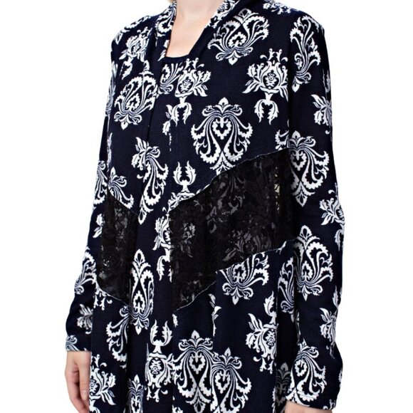 VOCAL Navy & White Damask Print Cardigan Sweater S-XL‎ NWT - Picture 5 of 12